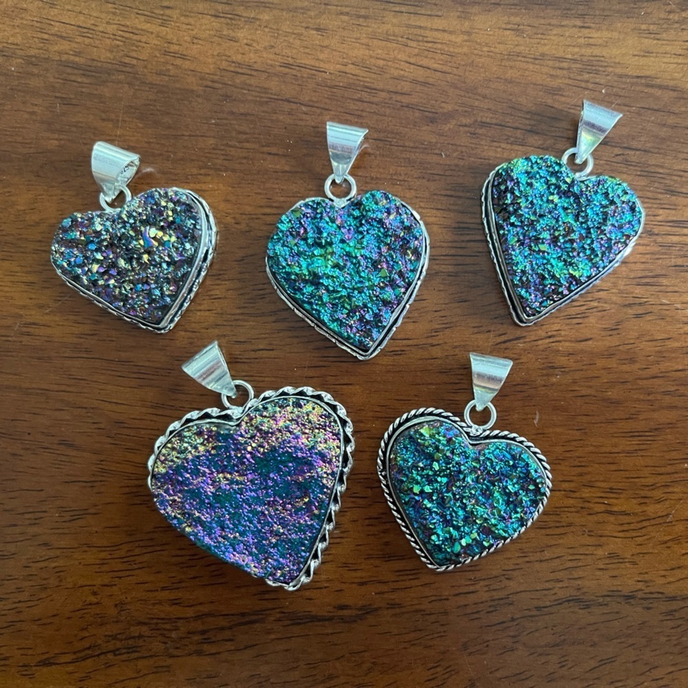 Rainbow Druzy Heart Shape Gemstone Pendant